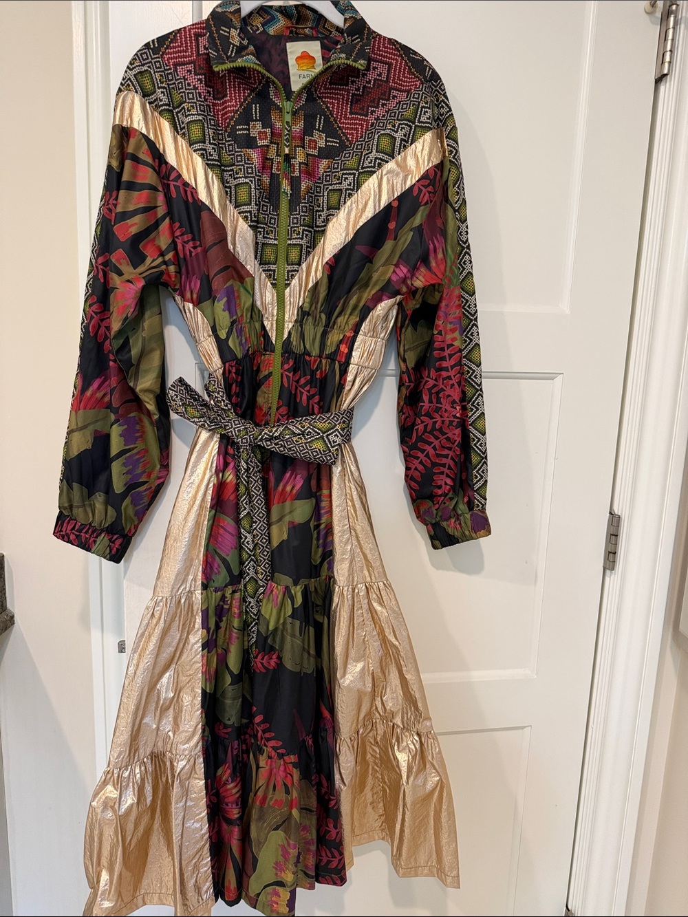 FARM Rio Metallic-Trim Multi-Color Floral Zip Dress